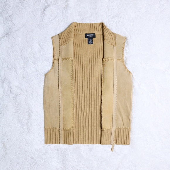 VINTAGE GENUINE LEATHER Tan Acrylic Vest - Picture 3 of 6